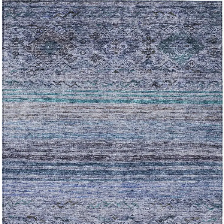 3' X 5' Blue Aqua And Charcoal Floral Washable Indoor Outdoor Area Rug