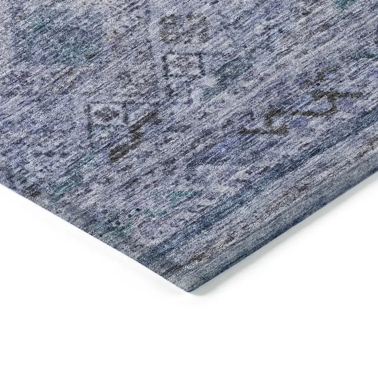 8' X 10' Blue Aqua And Charcoal Floral Washable Indoor Outdoor Area Rug