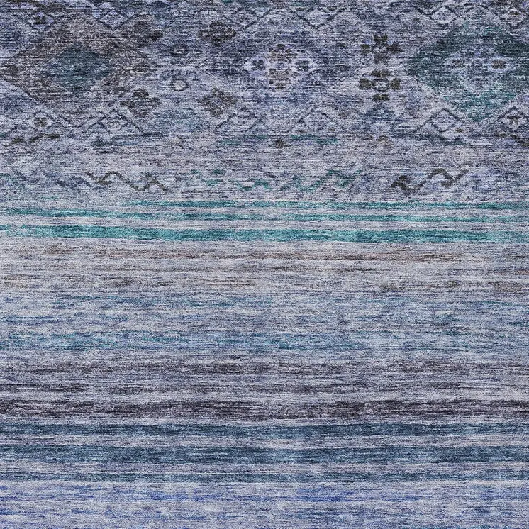 8' X 10' Blue Aqua And Charcoal Floral Washable Indoor Outdoor Area Rug