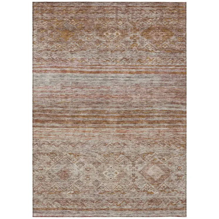 5' X 8' Copper Tan And Beige Floral Washable Indoor Outdoor Area Rug