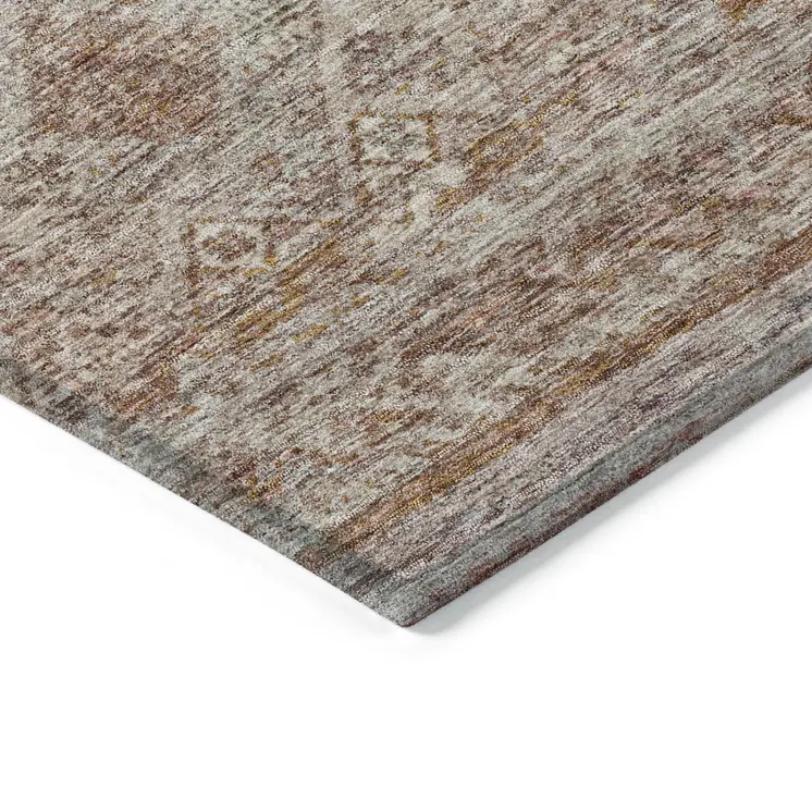 5' X 8' Copper Tan And Beige Floral Washable Indoor Outdoor Area Rug