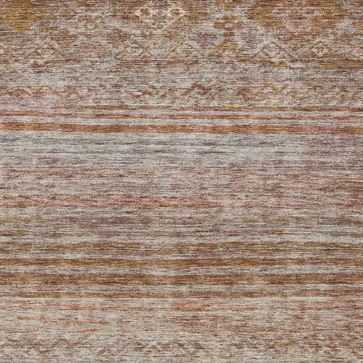 5' X 8' Copper Tan And Beige Floral Washable Indoor Outdoor Area Rug