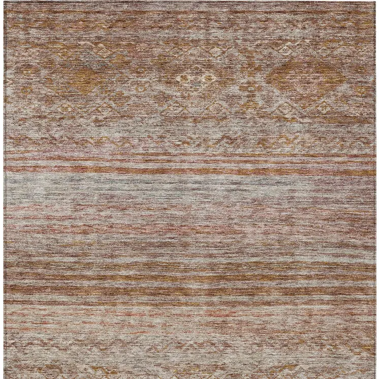 8' X 10' Copper Tan And Beige Floral Washable Indoor Outdoor Area Rug