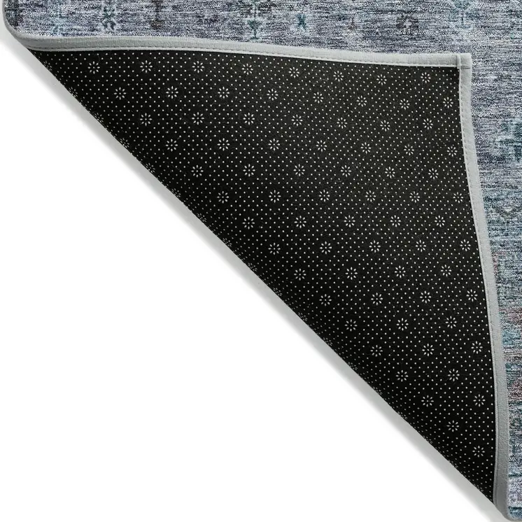 3' X 5' Blue And Gray Floral Washable Indoor Outdoor Area Rug