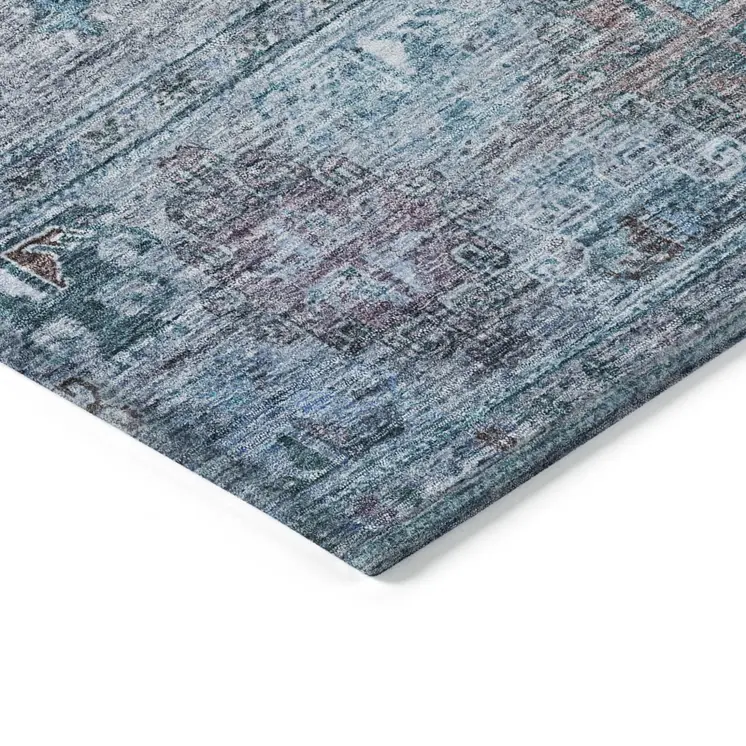 3' X 5' Blue And Gray Floral Washable Indoor Outdoor Area Rug