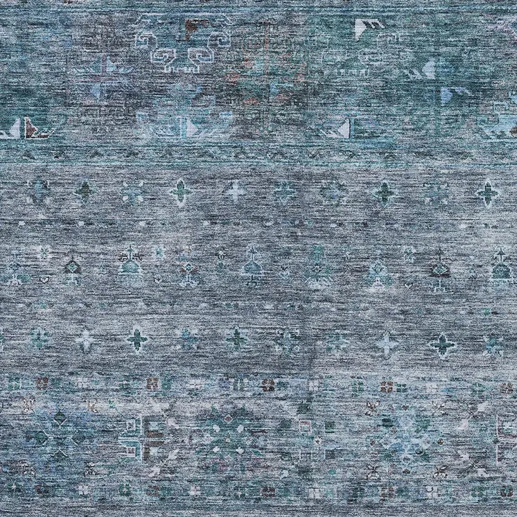 3' X 5' Blue And Gray Floral Washable Indoor Outdoor Area Rug