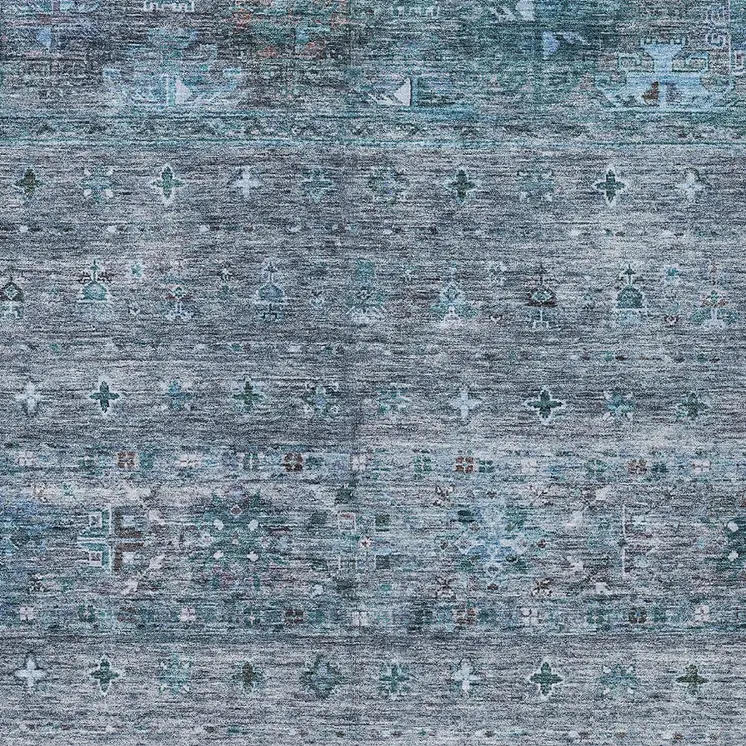5' X 8' Blue And Gray Floral Washable Indoor Outdoor Area Rug