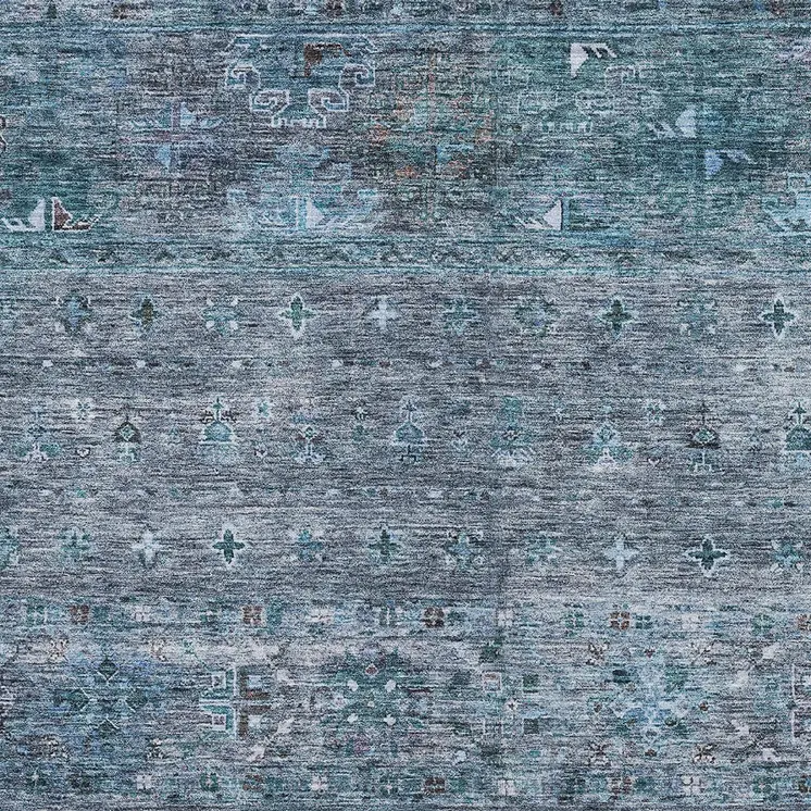 8' X 10' Blue And Gray Floral Washable Indoor Outdoor Area Rug