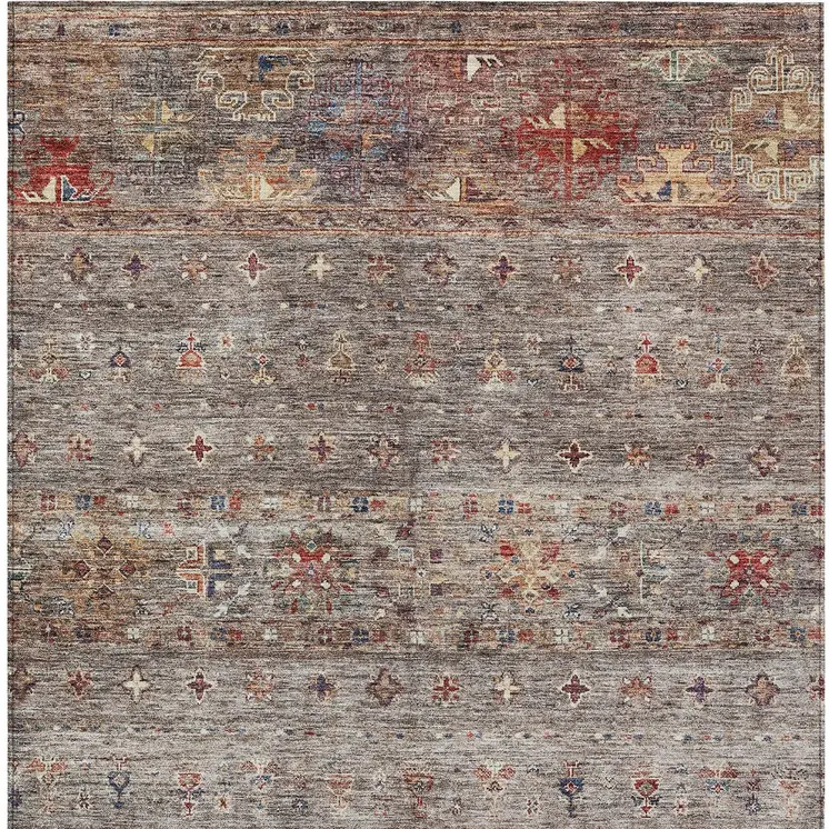 5' X 8' Gray Tan And Terra Cotta Floral Washable Indoor Outdoor Area Rug