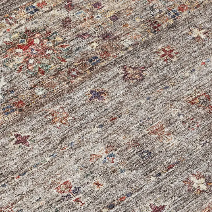 8' Gray Tan And Terra Cotta Round Floral Washable Indoor Outdoor Area Rug
