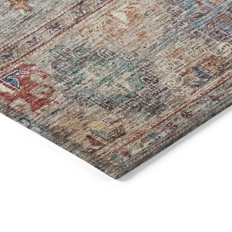 8' X 10' Gray Tan And Terra Cotta Floral Washable Indoor Outdoor Area Rug