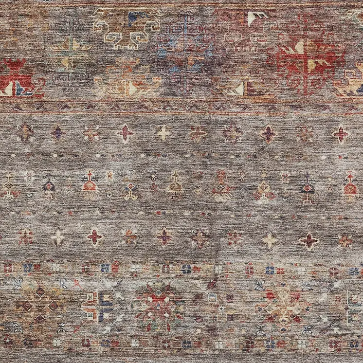 8' X 10' Gray Tan And Terra Cotta Floral Washable Indoor Outdoor Area Rug