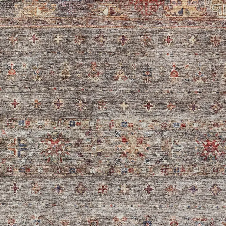 9' X 12' Gray Tan And Terra Cotta Floral Washable Indoor Outdoor Area Rug