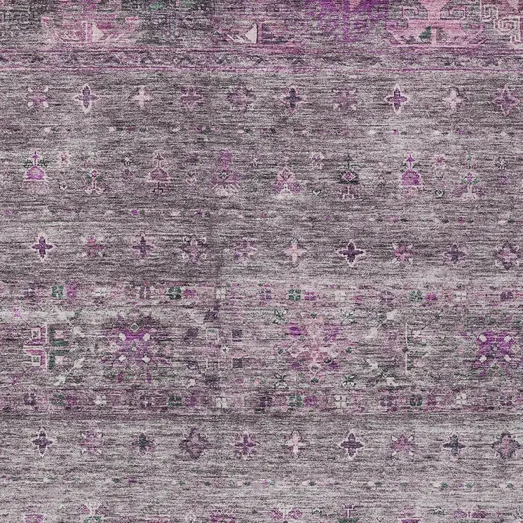 3' X 5' Purple And Gray Floral Washable Indoor Outdoor Area Rug