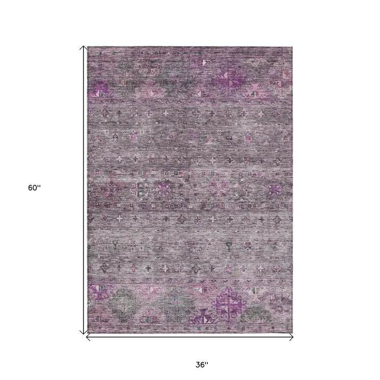 3' X 5' Purple And Gray Floral Washable Indoor Outdoor Area Rug