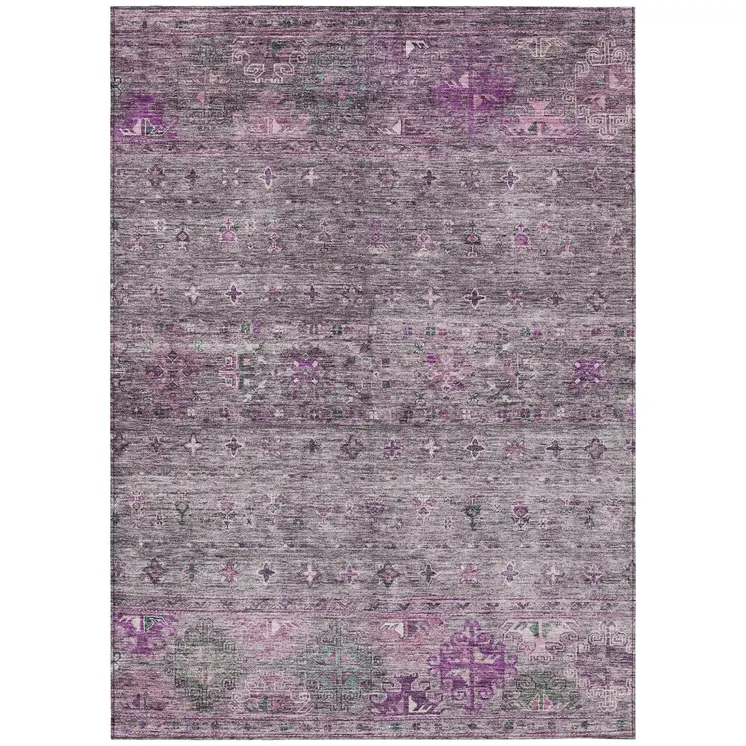 3' X 5' Purple And Gray Floral Washable Indoor Outdoor Area Rug