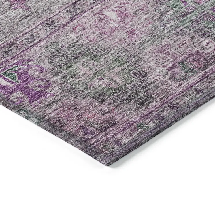 3' X 5' Purple And Gray Floral Washable Indoor Outdoor Area Rug