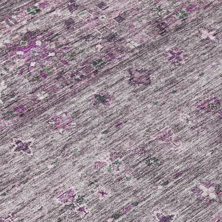 8' Purple And Gray Round Floral Washable Indoor Outdoor Area Rug