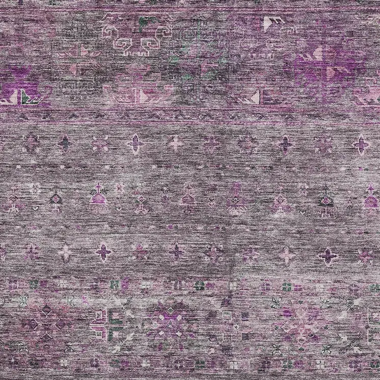 8' X 10' Purple And Gray Floral Washable Indoor Outdoor Area Rug