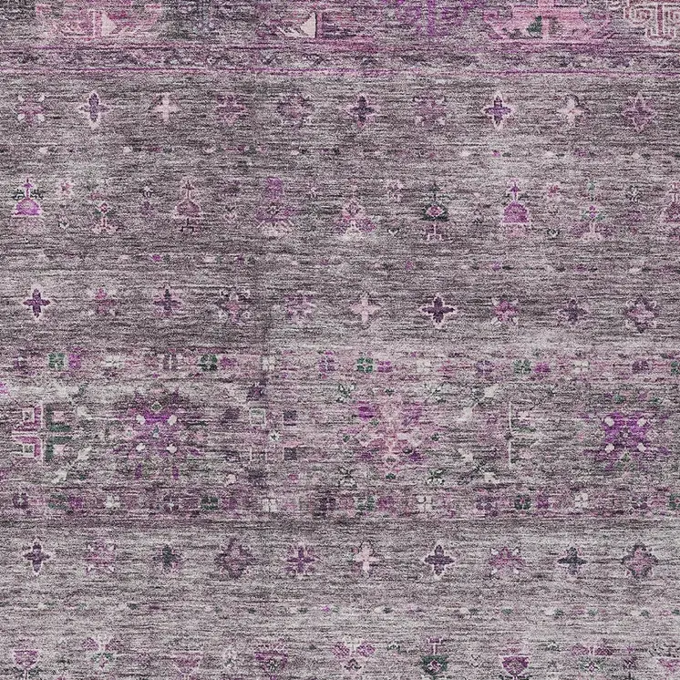 9' X 12' Purple And Gray Floral Washable Indoor Outdoor Area Rug