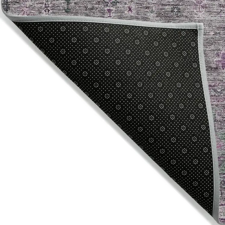 10' X 14' Purple And Gray Floral Washable Indoor Outdoor Area Rug