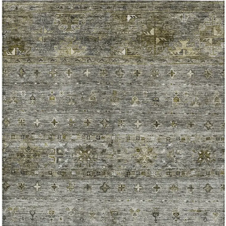 3' X 5' Pewter And Gray Floral Washable Indoor Outdoor Area Rug