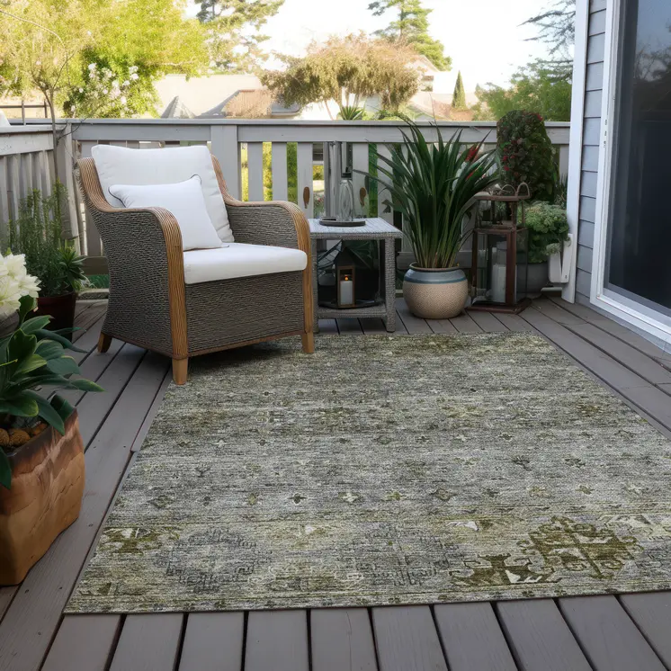3' X 5' Pewter And Gray Floral Washable Indoor Outdoor Area Rug