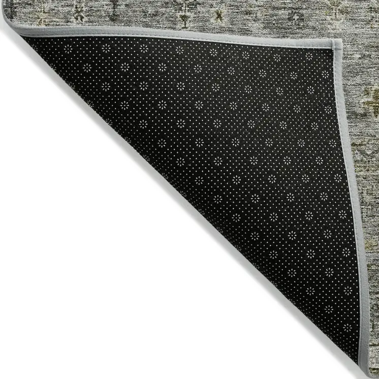3' X 5' Pewter And Gray Floral Washable Indoor Outdoor Area Rug