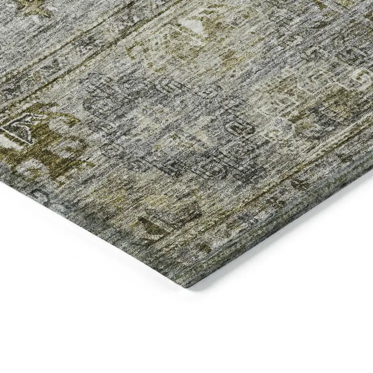 3' X 5' Pewter And Gray Floral Washable Indoor Outdoor Area Rug