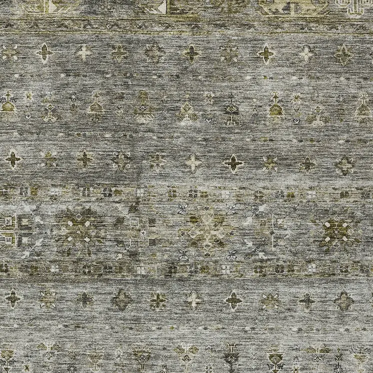 3' X 5' Pewter And Gray Floral Washable Indoor Outdoor Area Rug