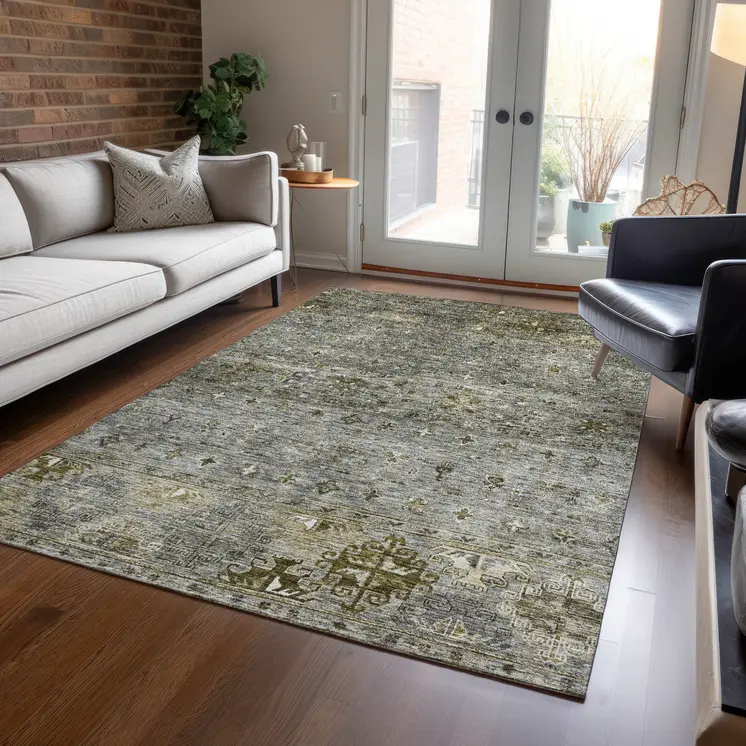 3' X 5' Pewter And Gray Floral Washable Indoor Outdoor Area Rug
