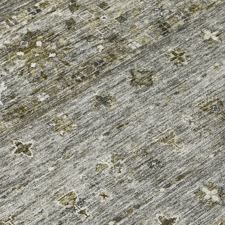 8' Pewter And Gray Round Floral Washable Indoor Outdoor Area Rug