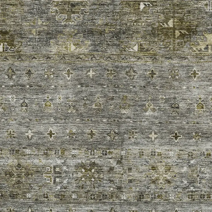 9' X 12' Pewter And Gray Floral Washable Indoor Outdoor Area Rug
