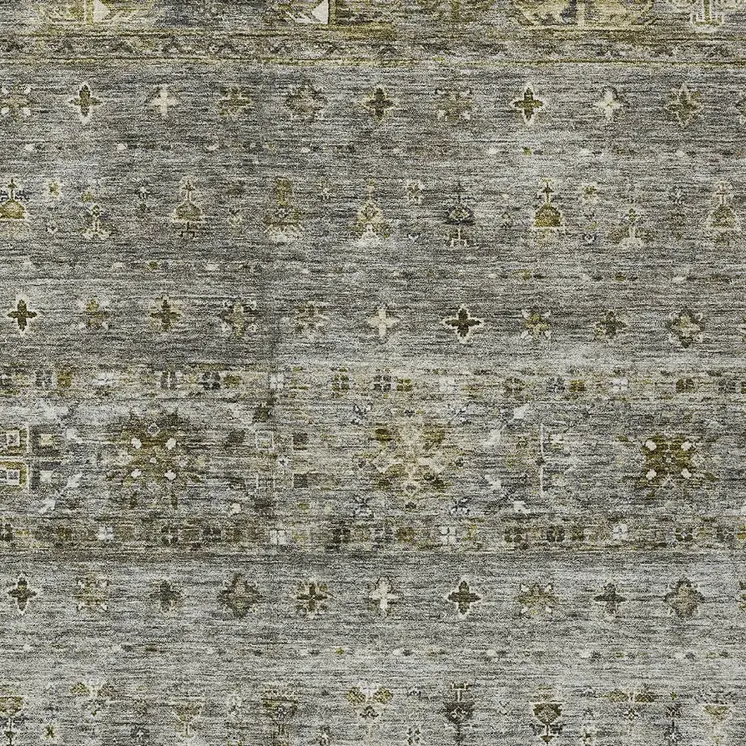 10' X 14' Pewter And Gray Floral Washable Indoor Outdoor Area Rug