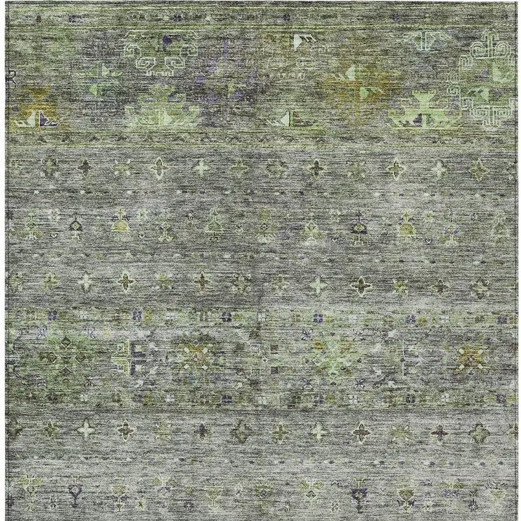 5' X 8' Sage And Gray Floral Washable Indoor Outdoor Area Rug