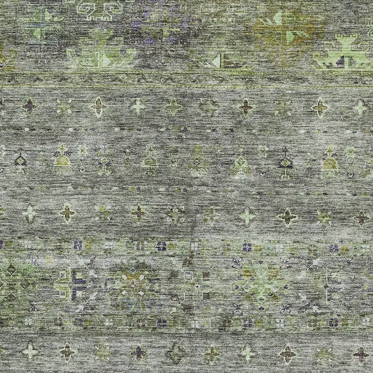 5' X 8' Sage And Gray Floral Washable Indoor Outdoor Area Rug