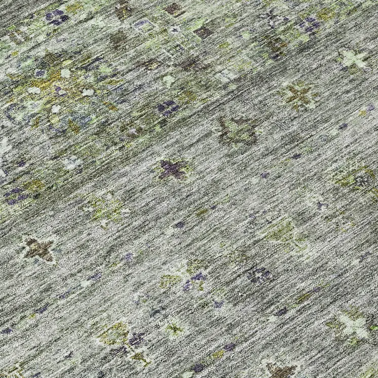 8' Sage And Gray Round Floral Washable Indoor Outdoor Area Rug