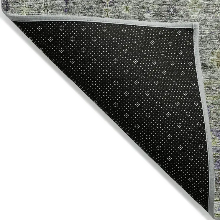 8' X 10' Sage And Gray Floral Washable Indoor Outdoor Area Rug