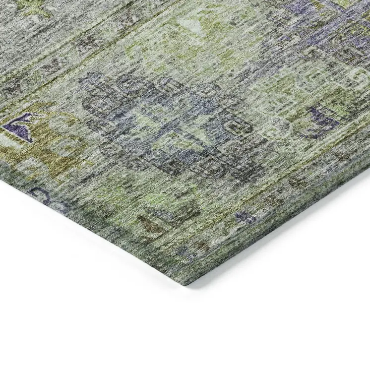 8' X 10' Sage And Gray Floral Washable Indoor Outdoor Area Rug