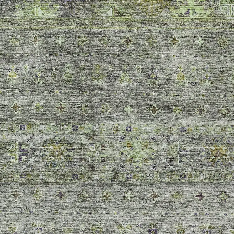 8' X 10' Sage And Gray Floral Washable Indoor Outdoor Area Rug