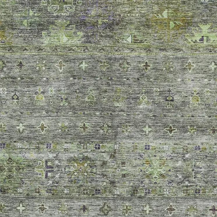 10' X 14' Sage And Gray Floral Washable Indoor Outdoor Area Rug