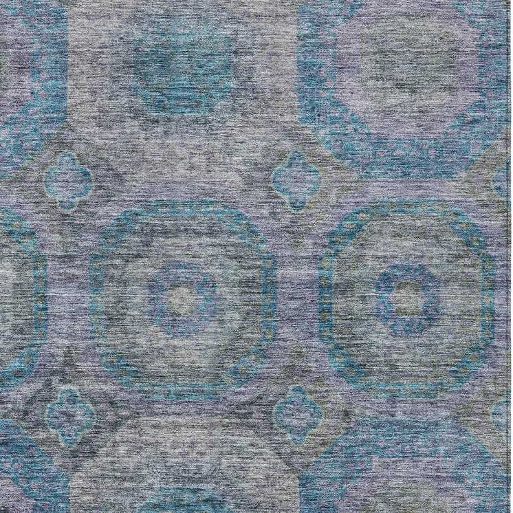 5' X 8' Blue And Gray Geometric Washable Indoor Outdoor Area Rug