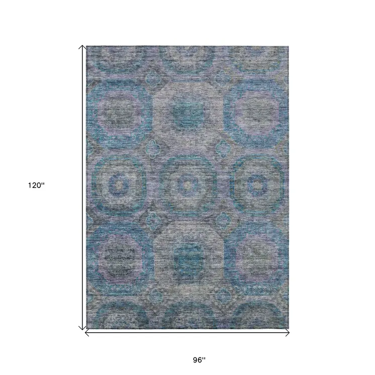 8' X 10' Blue And Gray Geometric Washable Indoor Outdoor Area Rug
