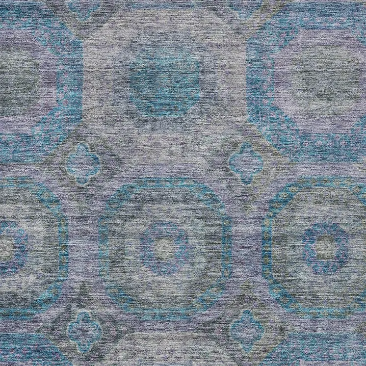 8' X 10' Blue And Gray Geometric Washable Indoor Outdoor Area Rug