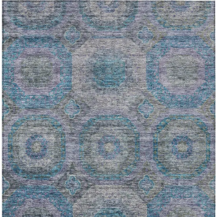 9' X 12' Blue And Gray Geometric Washable Indoor Outdoor Area Rug
