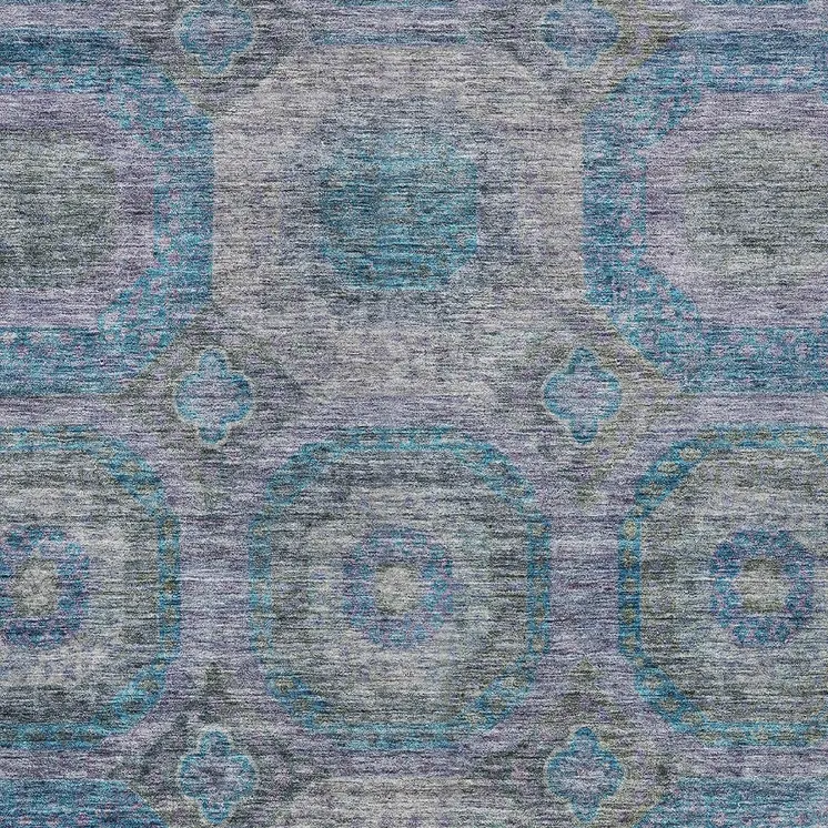 9' X 12' Blue And Gray Geometric Washable Indoor Outdoor Area Rug