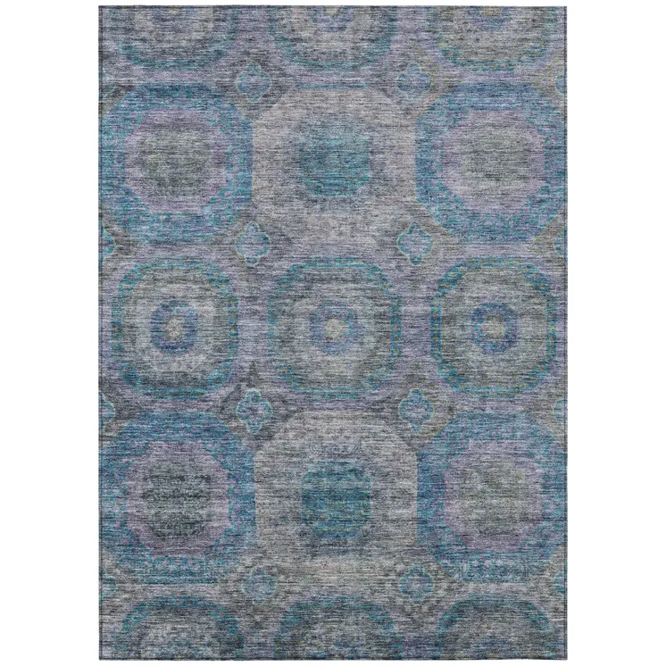10' X 14' Blue And Gray Geometric Washable Indoor Outdoor Area Rug