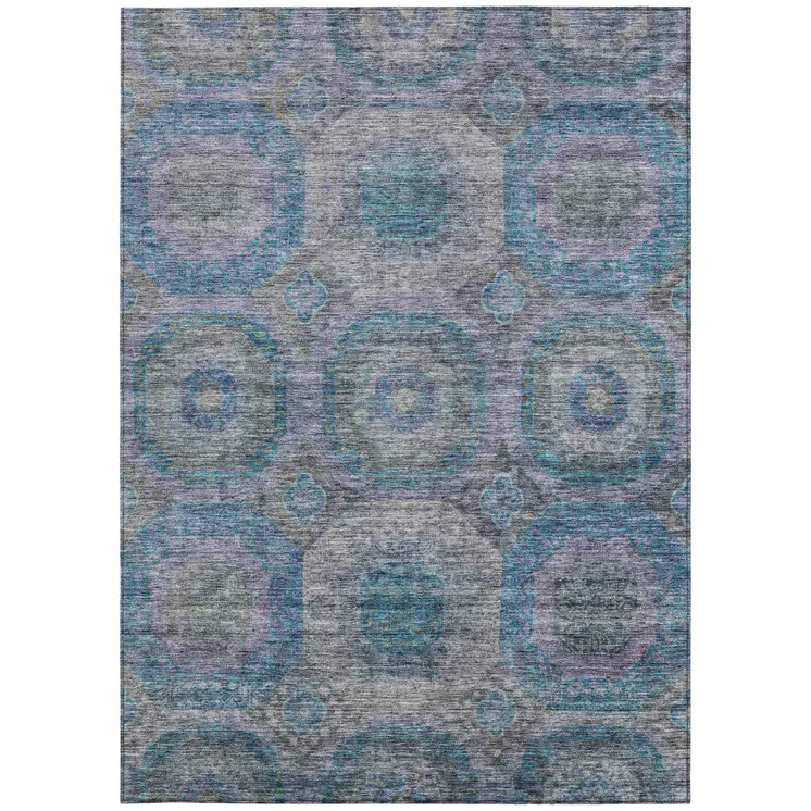10' X 14' Blue And Gray Geometric Washable Indoor Outdoor Area Rug