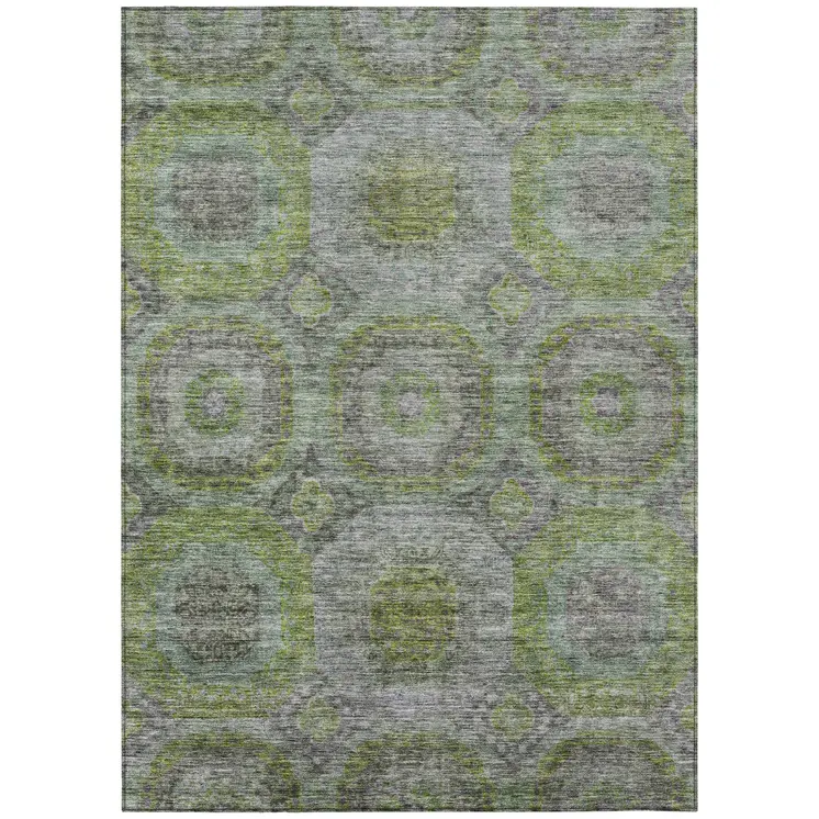 3' X 5' Olive Green And Gray Geometric Washable Indoor Outdoor Area Rug