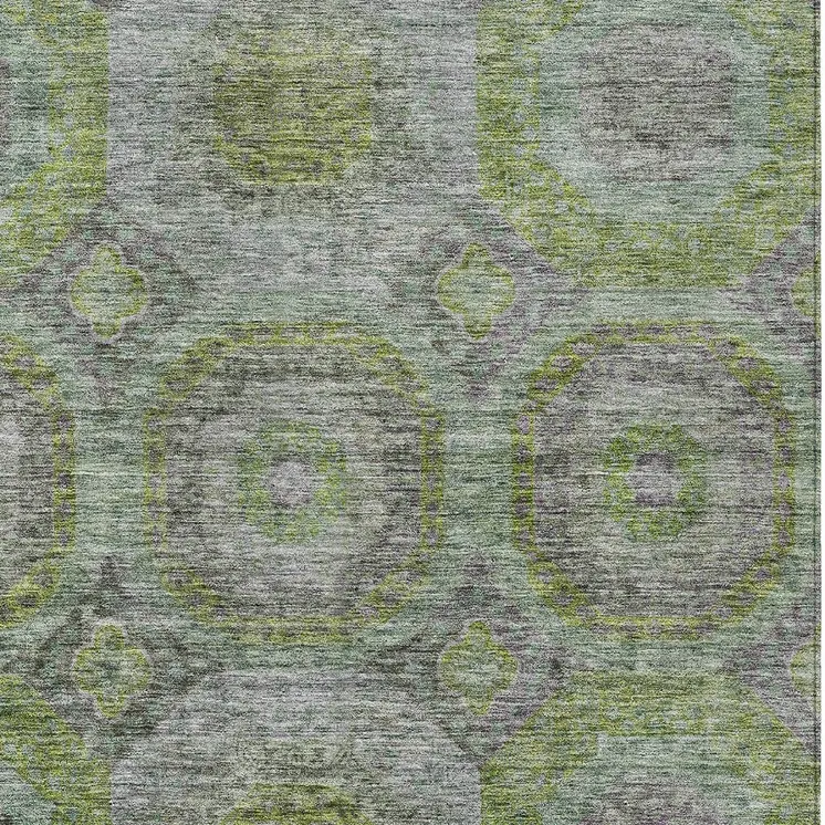 3' X 5' Olive Green And Gray Geometric Washable Indoor Outdoor Area Rug